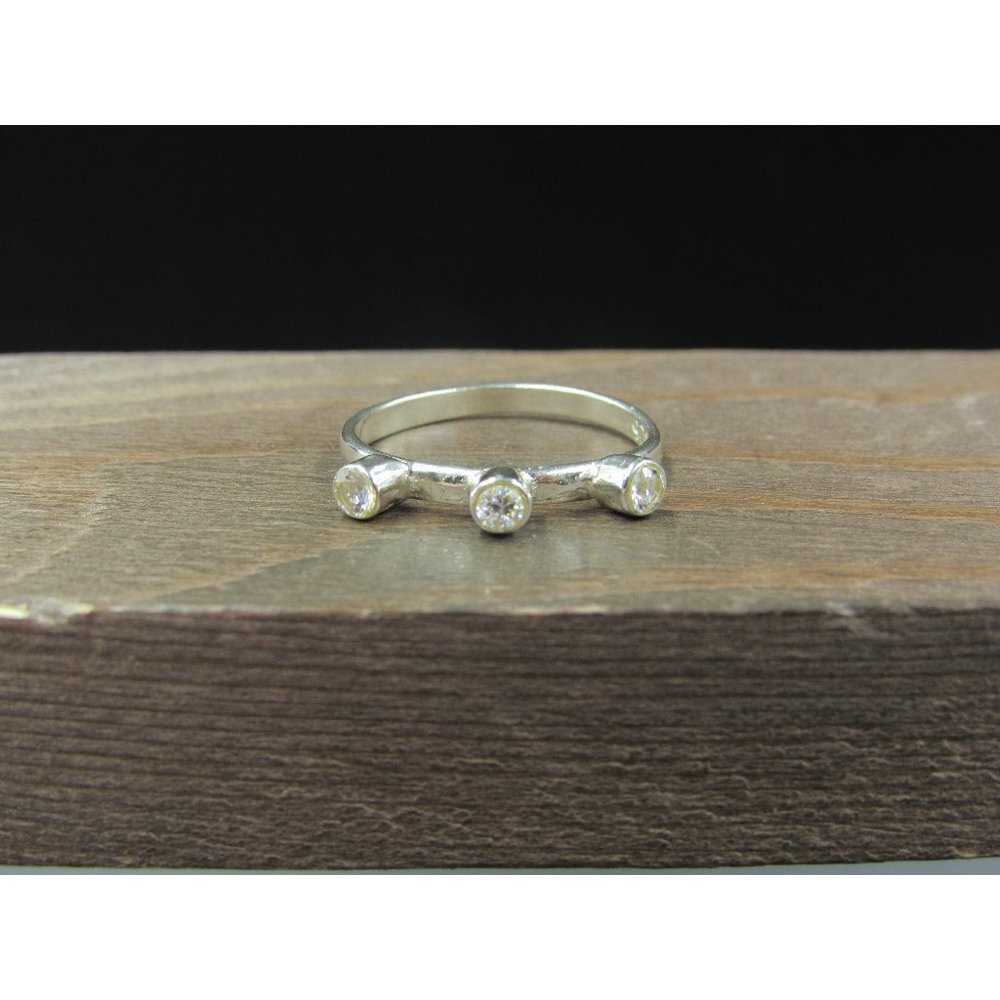 Size 8.5 Sterling Silver Triple Odd Style Cubic Zirconia Band Ring